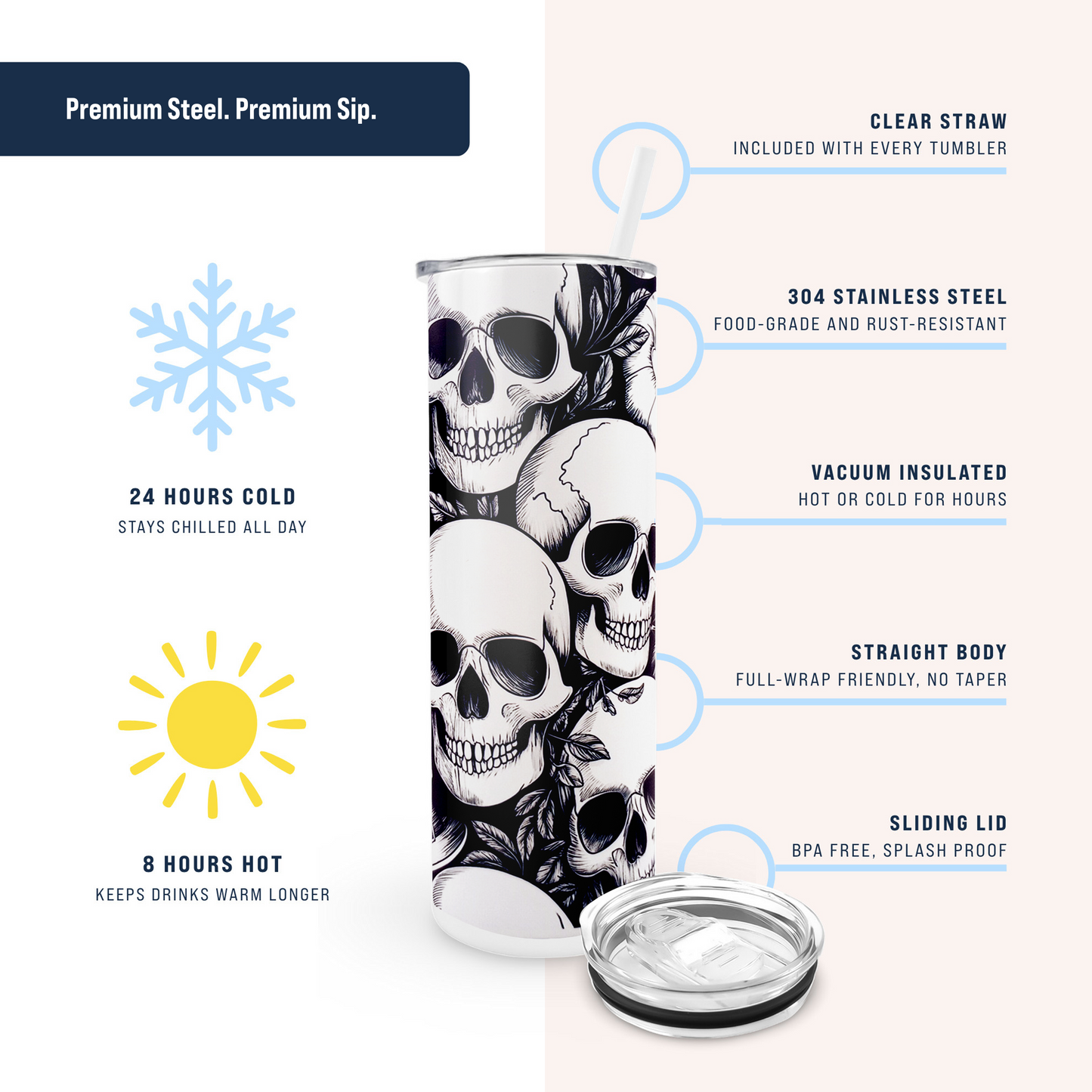 Halloween 20oz Glow in the Dark Tumbler - Skulls
