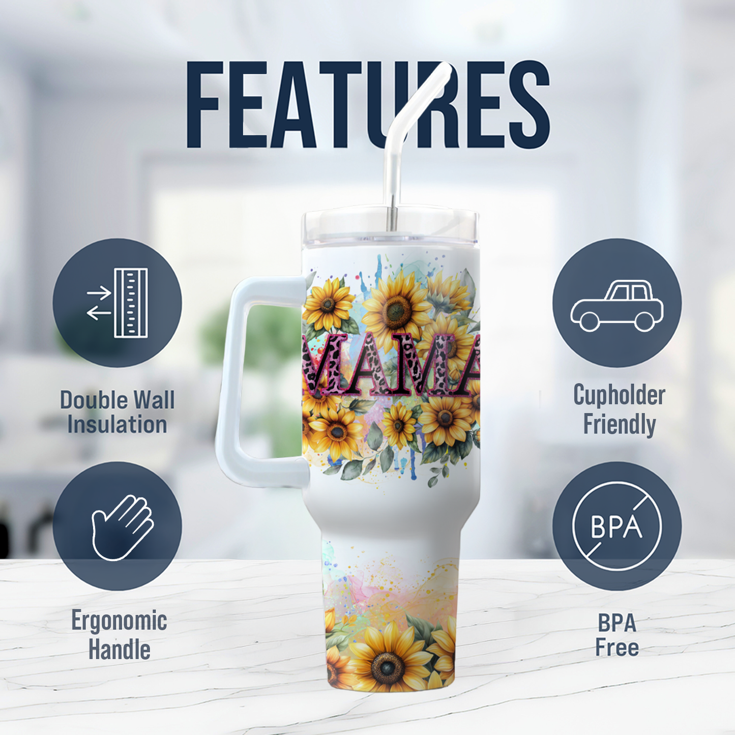 40oz Traveler Tumbler for Mom - Sunflower Mama