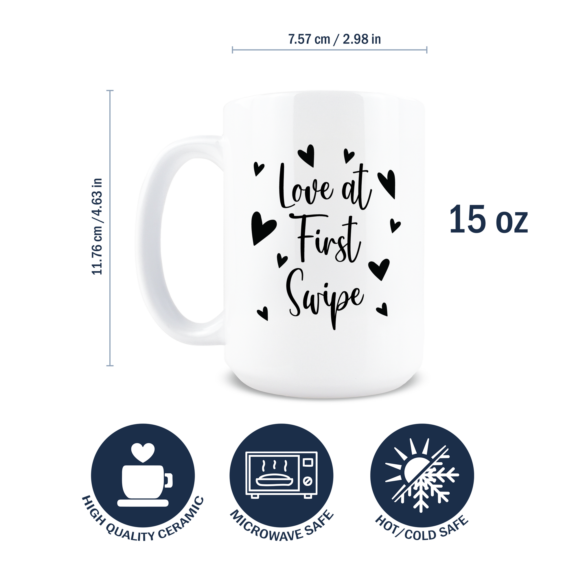 Dimensions of 15oz white ceramic coffee mug