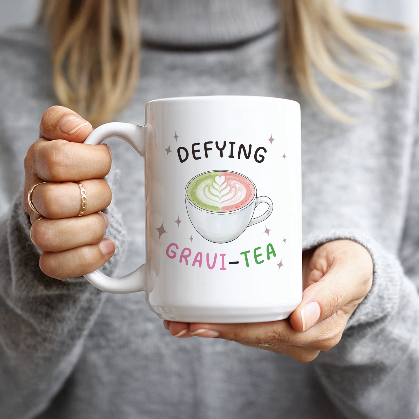 Defying Gravi-Tea Coffee Mug