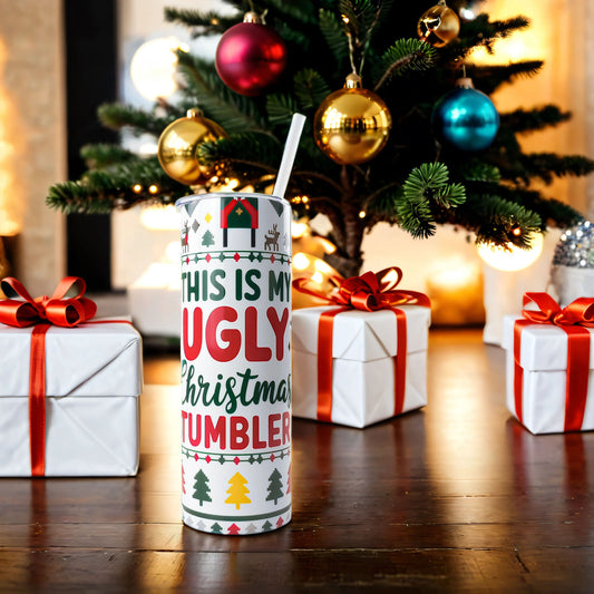 Christmas 20oz Skinny Tumbler - Ugly Christmas Sweater