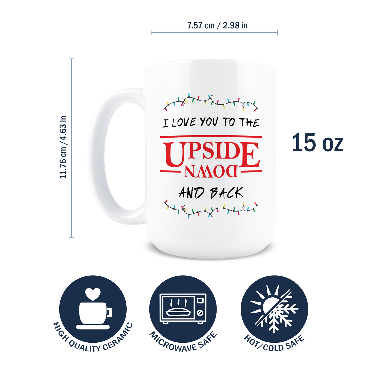 Dimensions of 15oz white ceramic coffee mug