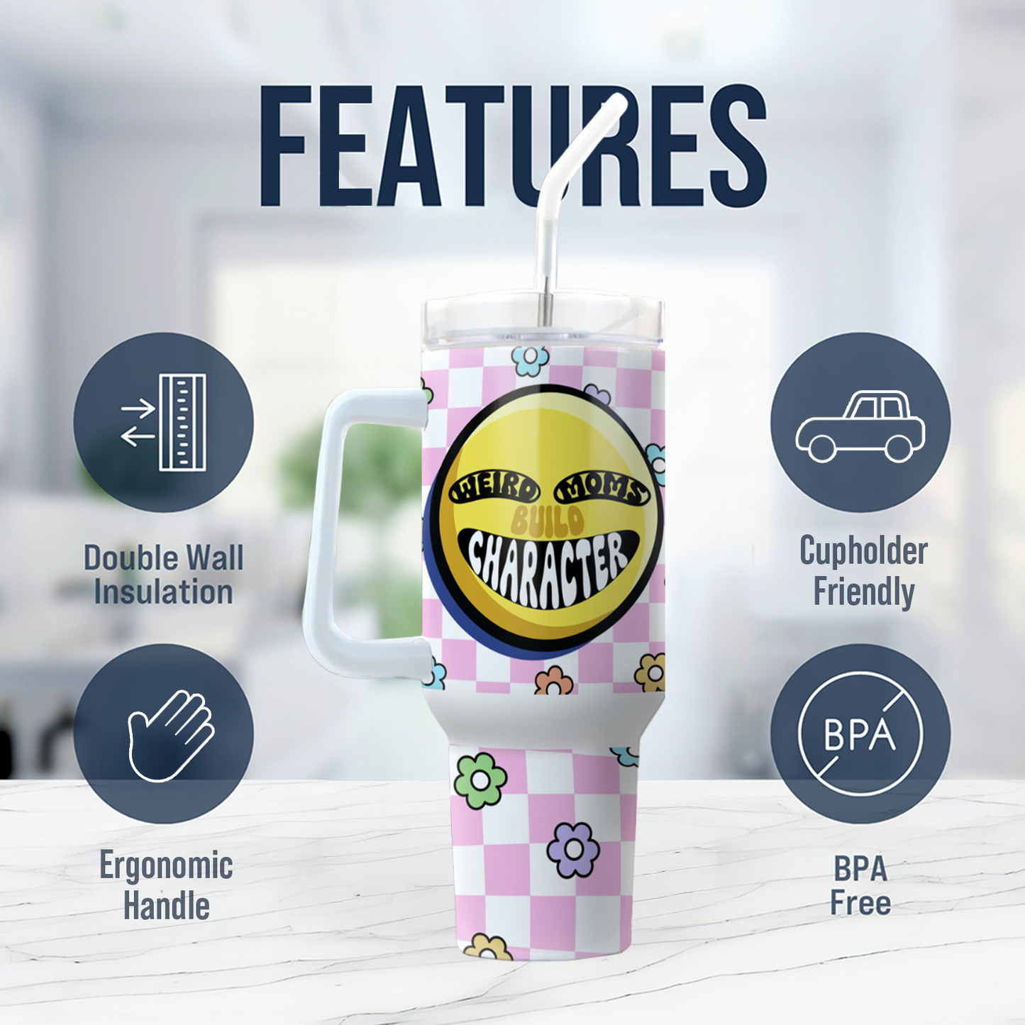 40oz Traveler Tumbler for Mom - Funky Smile