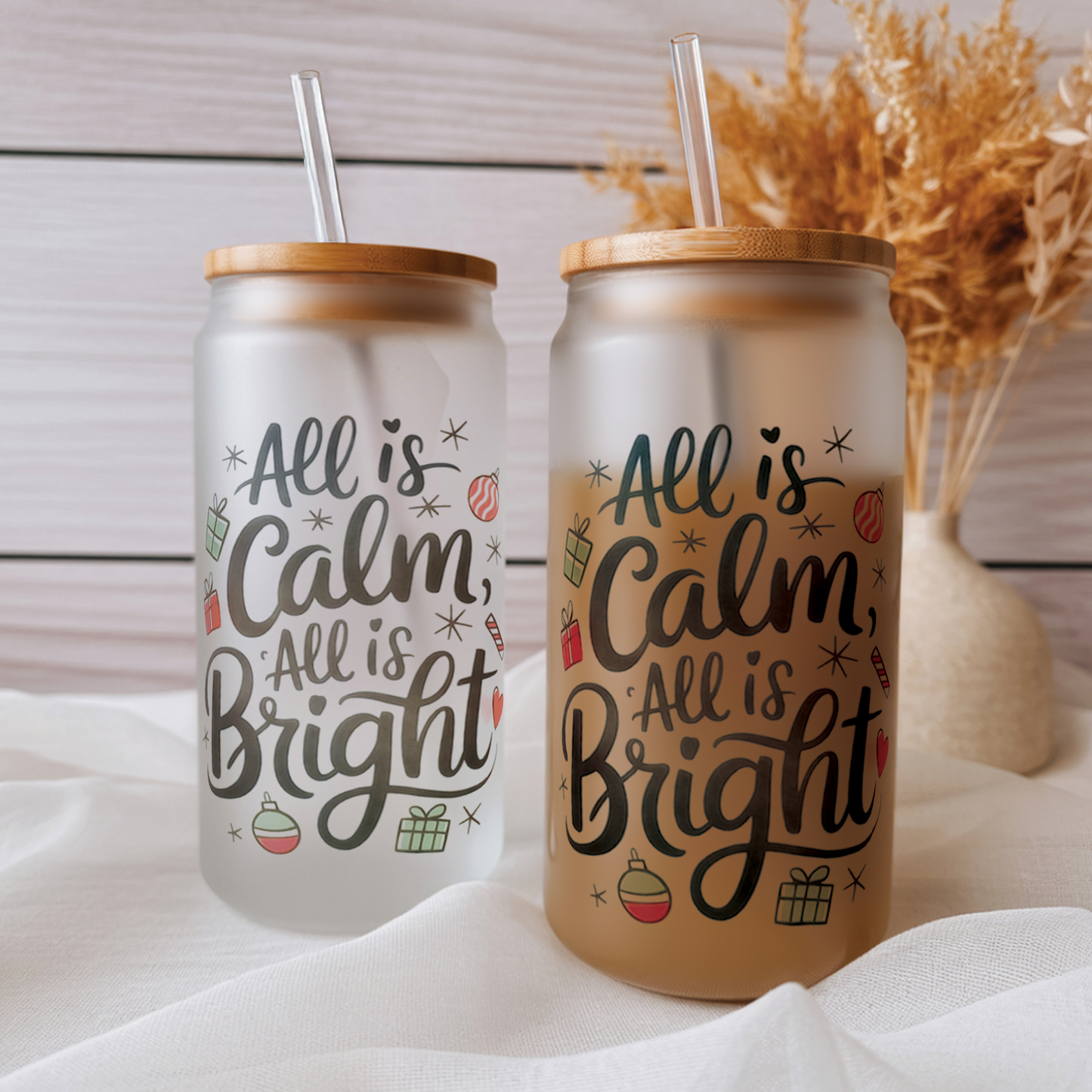 Christmas Glass Can - All Is Calm