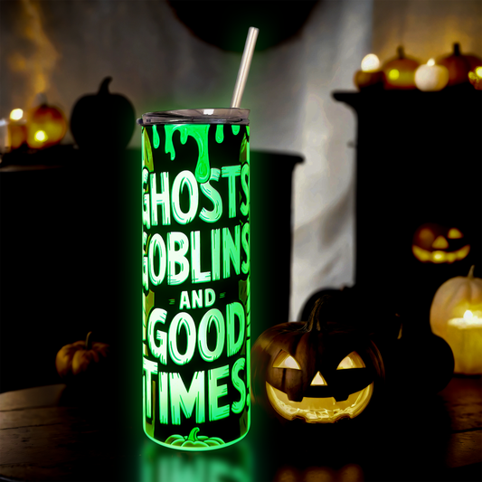 Halloween 20oz Glow in the Dark Tumbler - Ghosts Goblins and Good Times