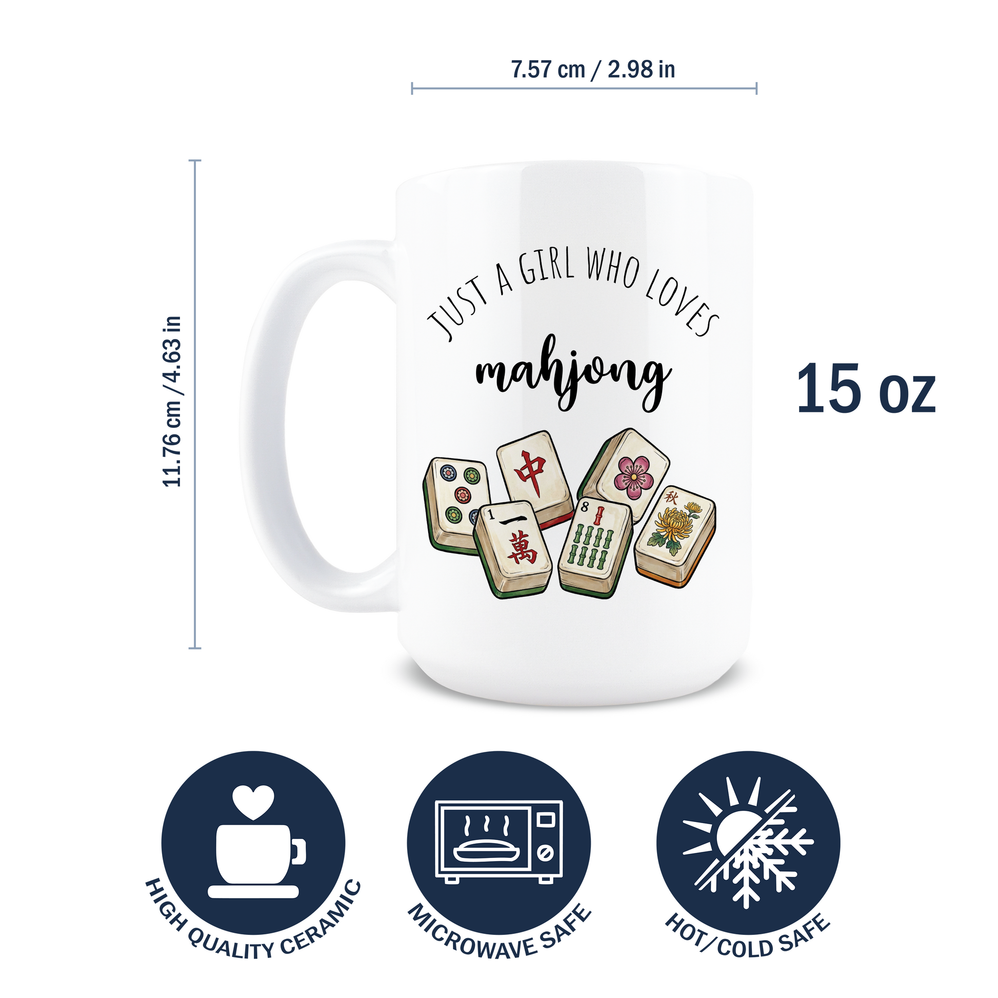 Dimensions of 15oz white ceramic coffee mug